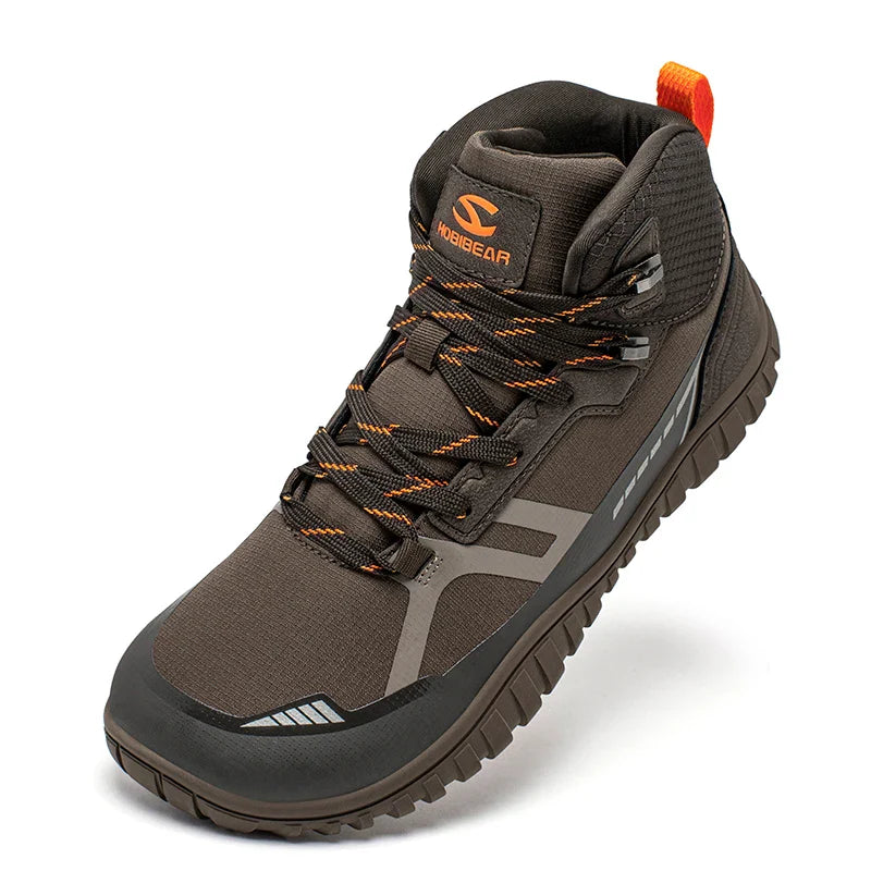 HOBIBEAR Mid-Top Barefoot Hiking Shoes – Unisex Wide Toe Lace-Up Non-Slip Trail Running Boots