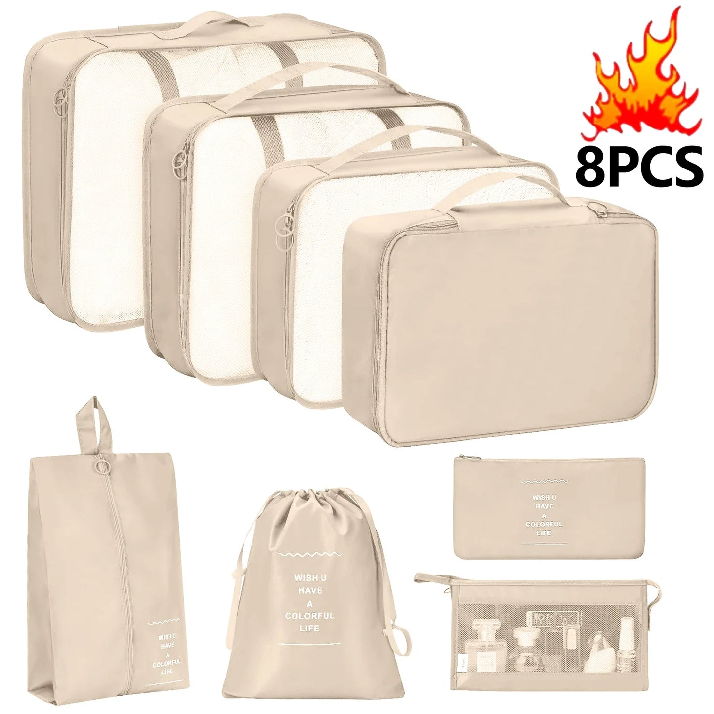 7-Pcs Travel Organizer Packing Cubes Set – Portable Luggage Storage Bags for Clothes, Shoes & Accessories