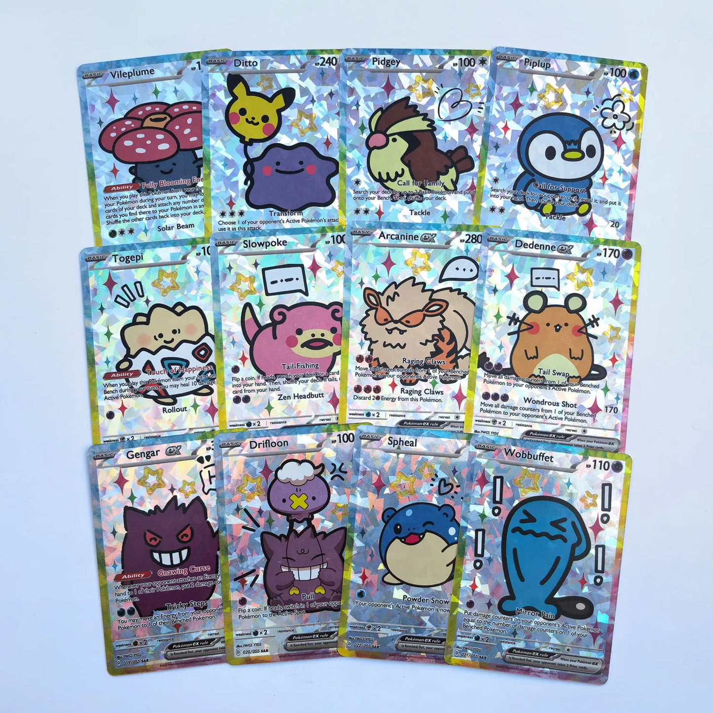 55PCS Shiny Holographic DIY Pokémon Anime Collection Cards Set – Cute Classic Gengar & Charizard Trading Cards Pack
