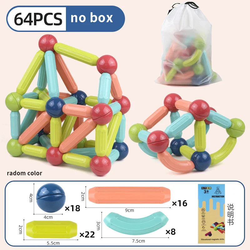 Magnetic Building Blocks Set – Montessori Educational Stick & Rod Constructor Toys for Kids Boys & Girls
