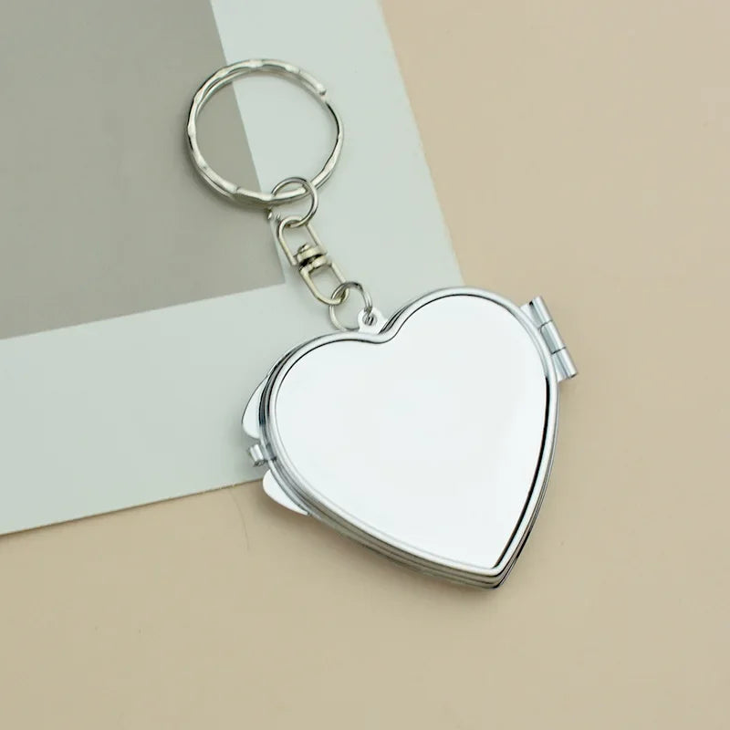 Mini Folding Keychain Makeup Mirror - Double-Sided Heart & Round Pocket Cosmetic Mirror for Travel