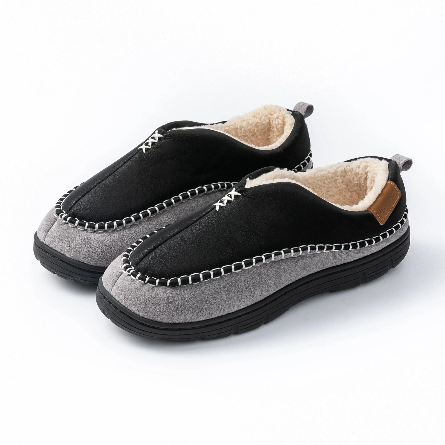 Men's Winter Slipper Boots - Furry Warm Indoor Shoes with Non-Slip PU Sole