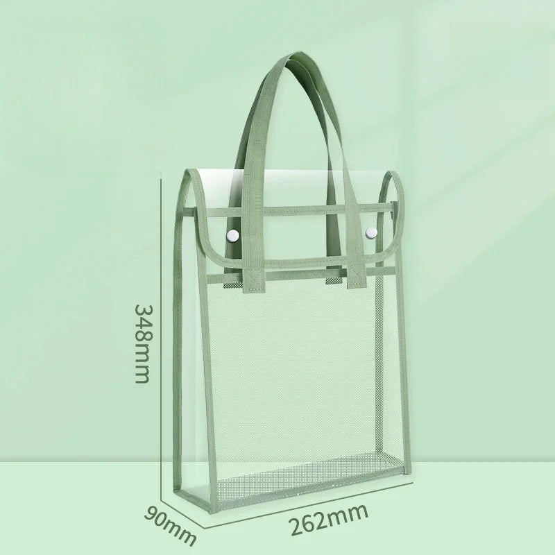 Transparent PVC Double Layer Tote Bag - Wide Storage Book Bag for Students & Supplies