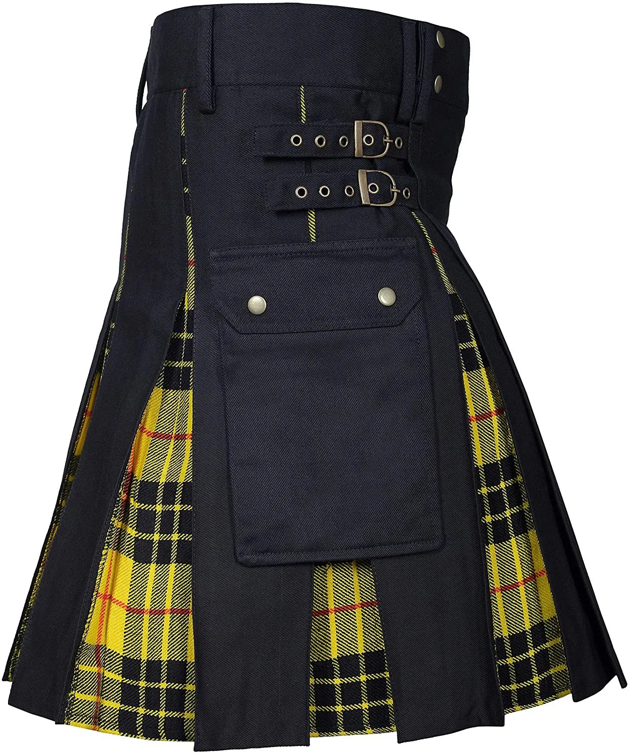 Men's Utility Kilt – 100% Cotton Jeans Hybrid with Modern Box Pleated Tartan, Traditional Design