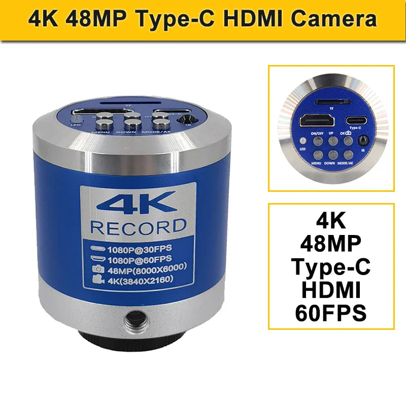 1-150X Zoom Lens Digital Microscope – 4K 48MP HD Industrial Camera with HDMI & Type C for Electronics Soldering