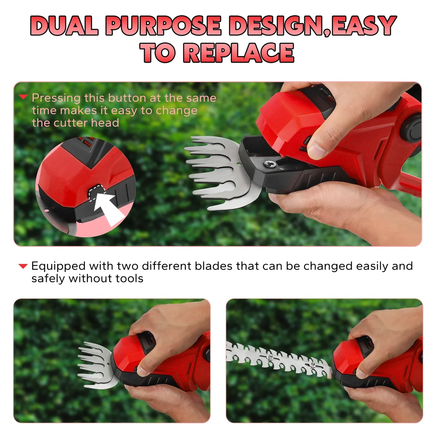 2-in-1 Cordless Hedge Trimmer & Grass Shears for Milwaukee 18V Battery – Handheld Electric Shrub Cutter Garden Tool (Tool Only, No Battery)