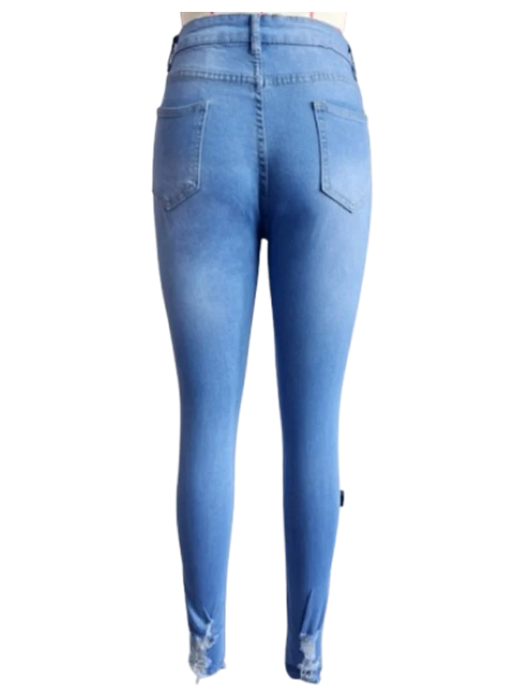 Women’s Ripped Pocket Jeans - High Street Casual Solid Color Fashion Denim Pants for Autumn Style