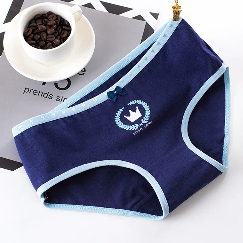 5 Pcs Women’s Cotton Panties Set - Plus Size Cartoon Print Briefs Soft Breathable Female Underwear Lingerie
