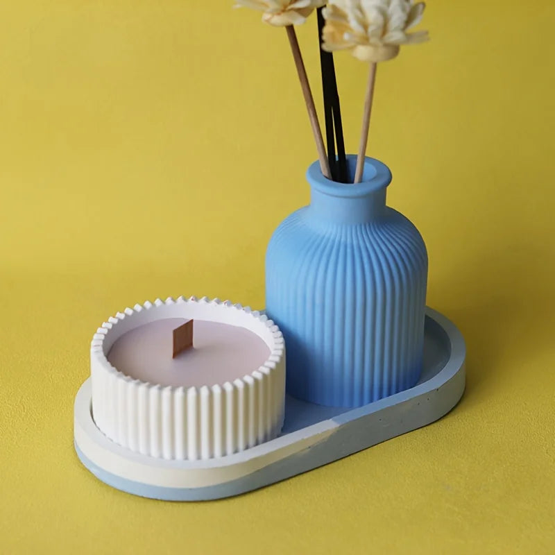 Multi-Functional Round Striped Silicone Mold – DIY Candle Jar, Storage Box, Pencil Holder & Vase Craft Mold