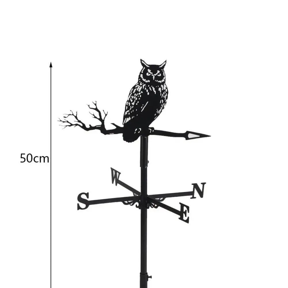 Owl Weather Vane - Black Metal Roof & Garden Wind Direction Decor