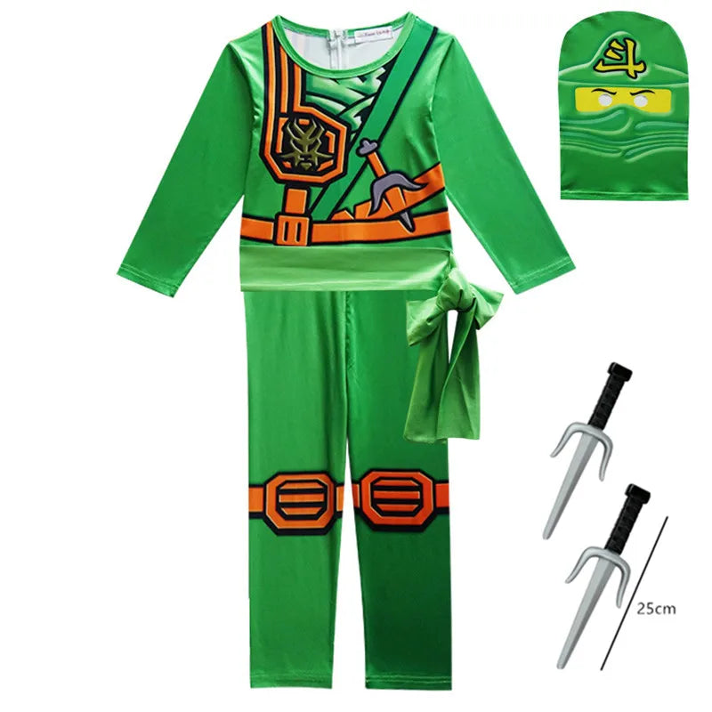 Kids Ninja Cosplay Superhero Jumpsuit – Anime Ninja Costume with Toy Fork, Fancy Party Dress for Carnival & Halloween