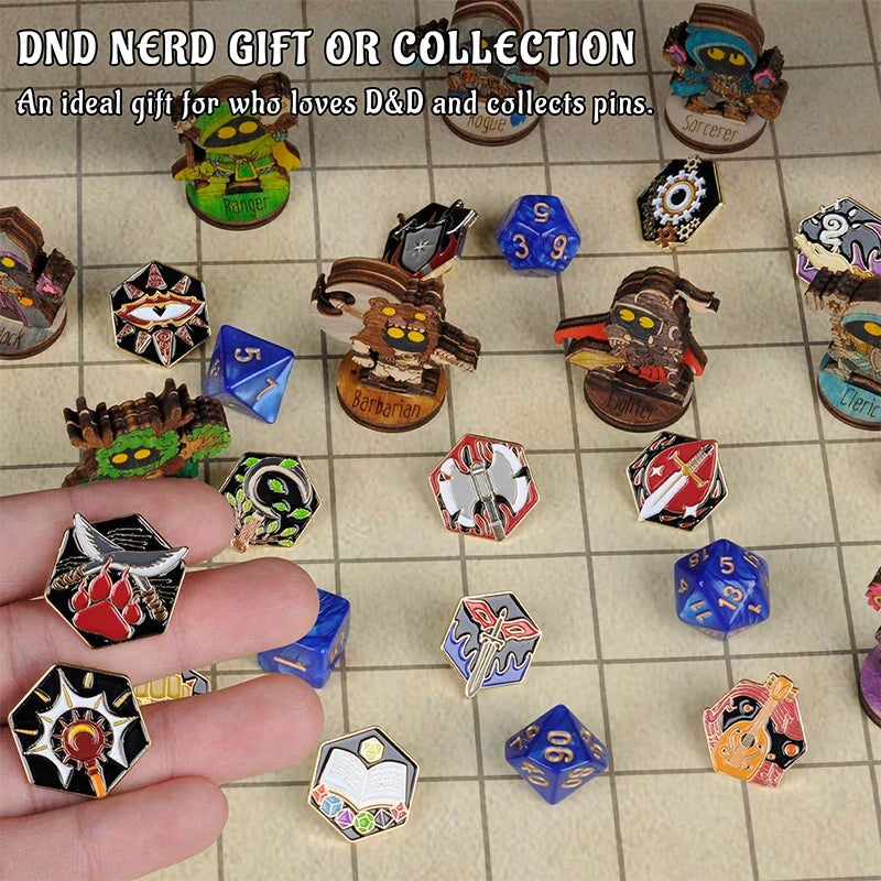 DND 5E Character Class Enamel Pin Set - 15PCS Dungeon Master RPG Badges Nerd Collection Gift