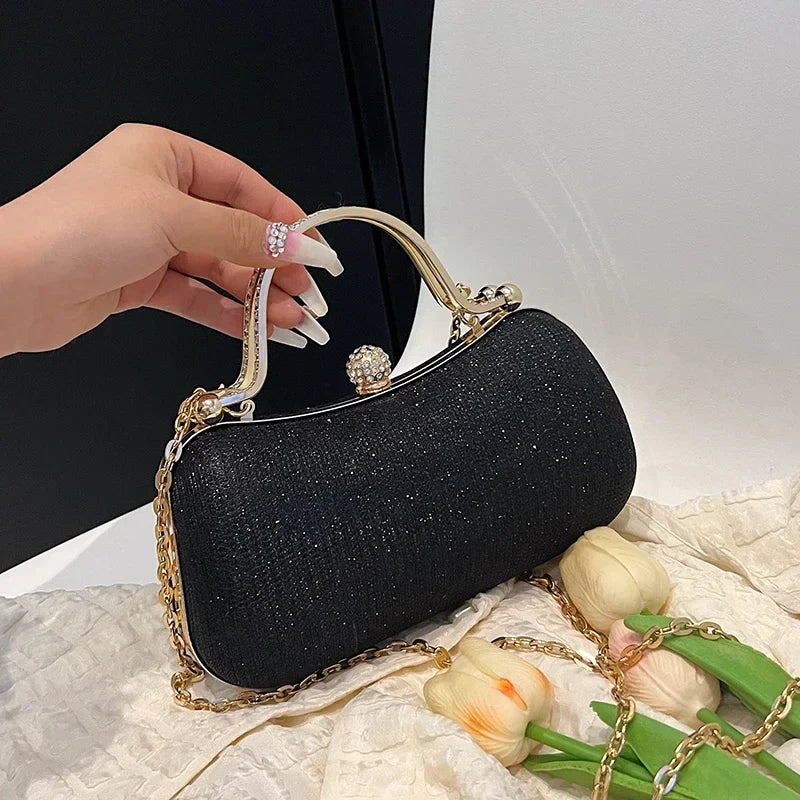 Women’s Chain Evening Shoulder Bag – Vintage Crossbody Handbag Dinner Party Underarm Satchel