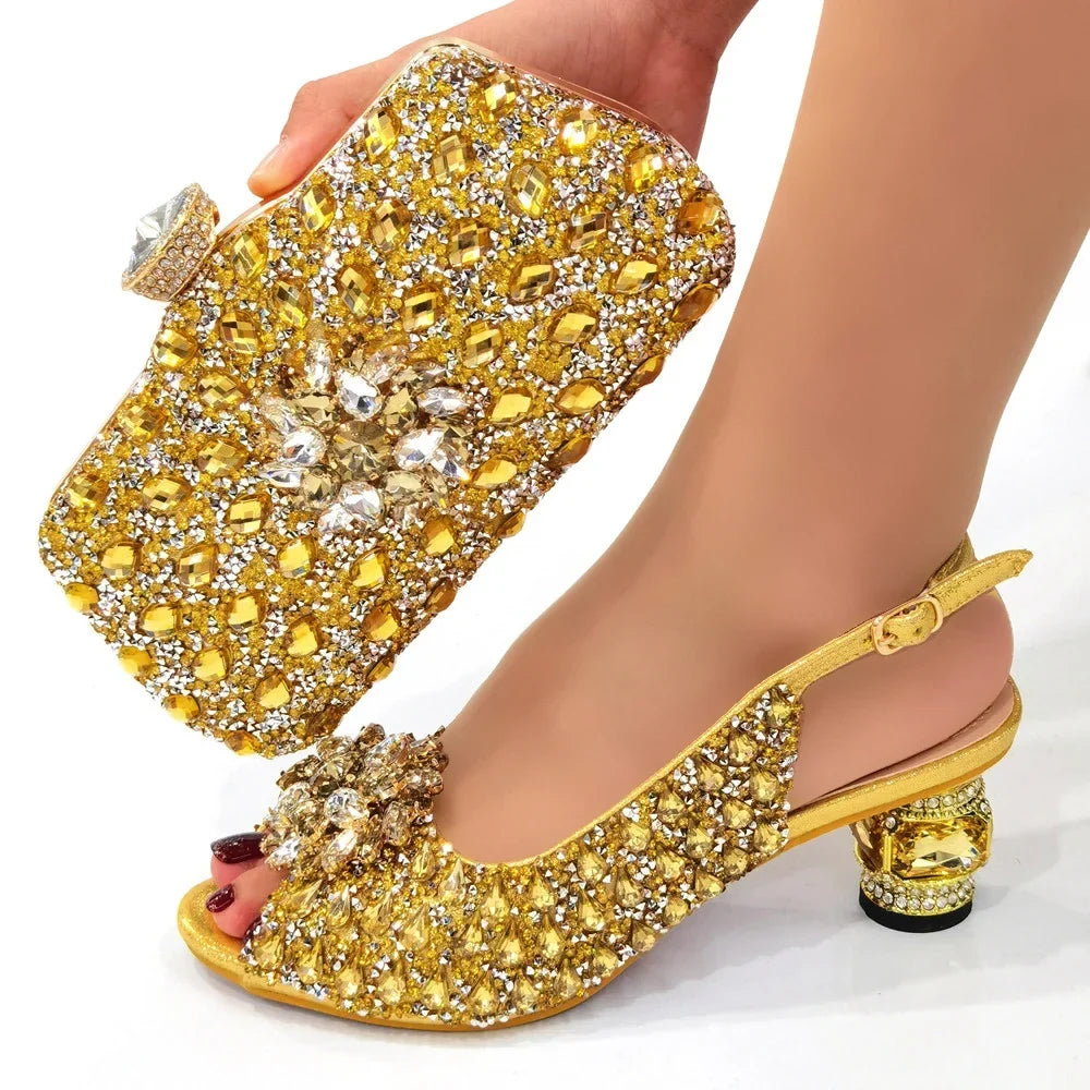 Silver Nigerian Women’s Shoe & Bag Set - African Fashion Party & Wedding Accessories