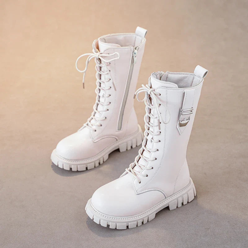 Elegant Baby Girl Boots β Casual Autumn/Winter Round Toe, Warm Thick Sole Lace-Up Comfortable Midsole Boots