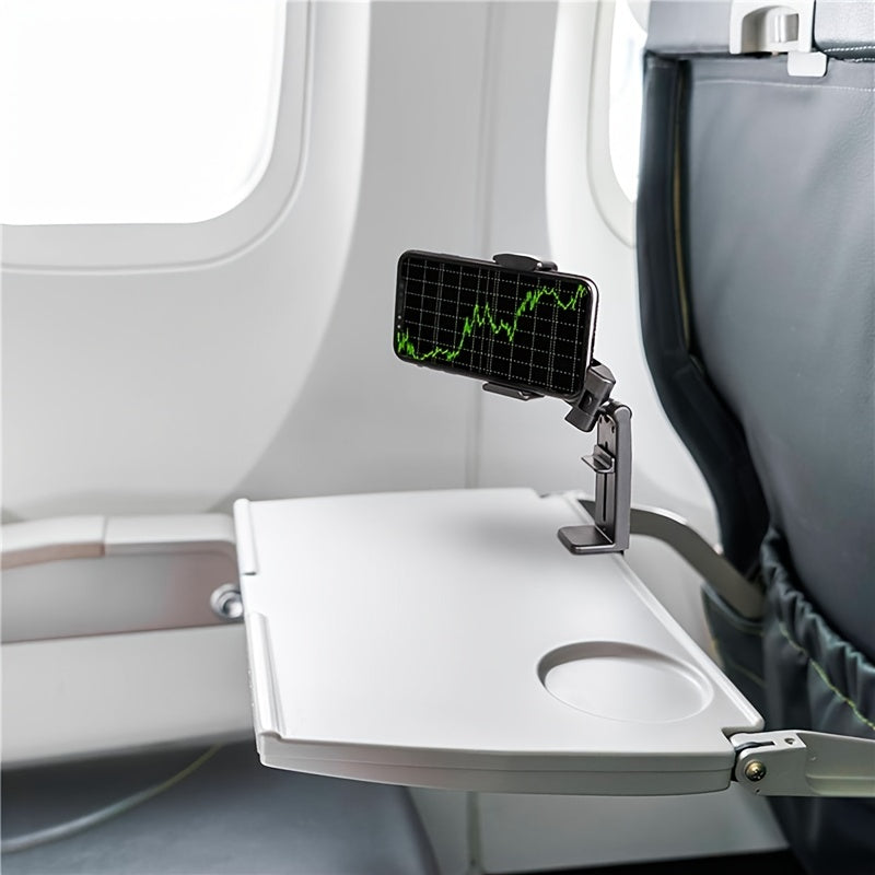 Foldable Travel Phone Stand – Airplane Seat Mount Holder, Adjustable & Rotatable, Portable, Compact, Space-Saving Design for Train, Flight, Desk