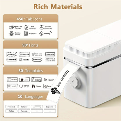 P31S Label Maker Machine with Tape - Portable Wireless Thermal Printer for Office & Home, Mini Sticker Maker with Multiple Templates, White