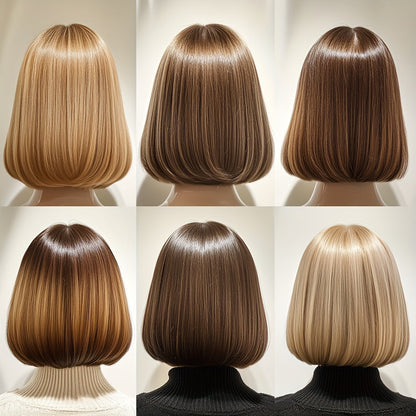 Natural Straight Brown Short Synthetic Wig - Classic & Casual 12-Inch Style, Perfect for Daily Wear