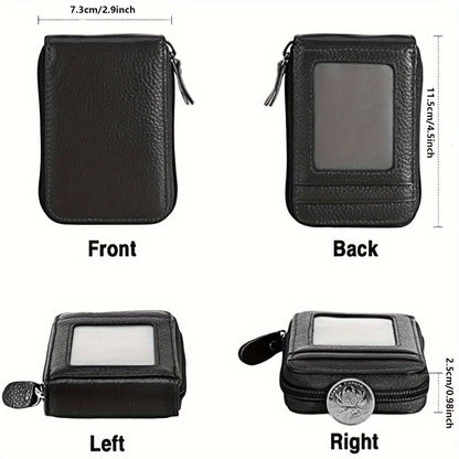 Genuine Leather RFID Blocking Credit Card Wallet for Men with Zipper
