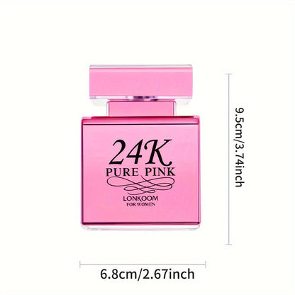 24K PURE PINK Eau De Parfum for Women - 3.38oz Floral Fruity Fragrance, Refreshing & Long-Lasting, Perfect for Dating & Daily Life, Gift for Her