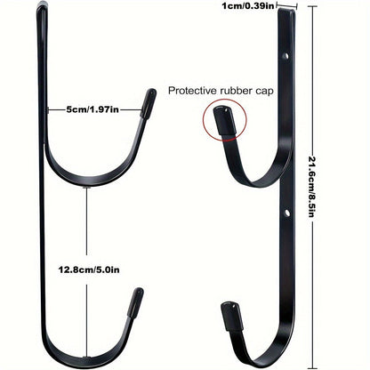 2-Pack Heavy-Duty Metal Pool Pole Hangers - Wall Mounted Hooks for Pool and Garden Tools, Includes Rakes, Skimmers, Nets, with Protective Rubber Caps