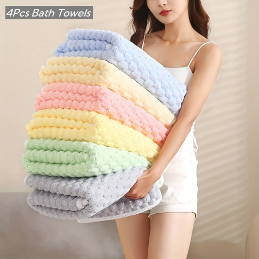 4-Pack Waffle Weave Bath Towels – Ultra-Absorbent Quick-Dry Microfiber Towels for Adults – Soft, Durable Spa & Gym Towels – 80% Polyester, 20% Polyamide, Unscented