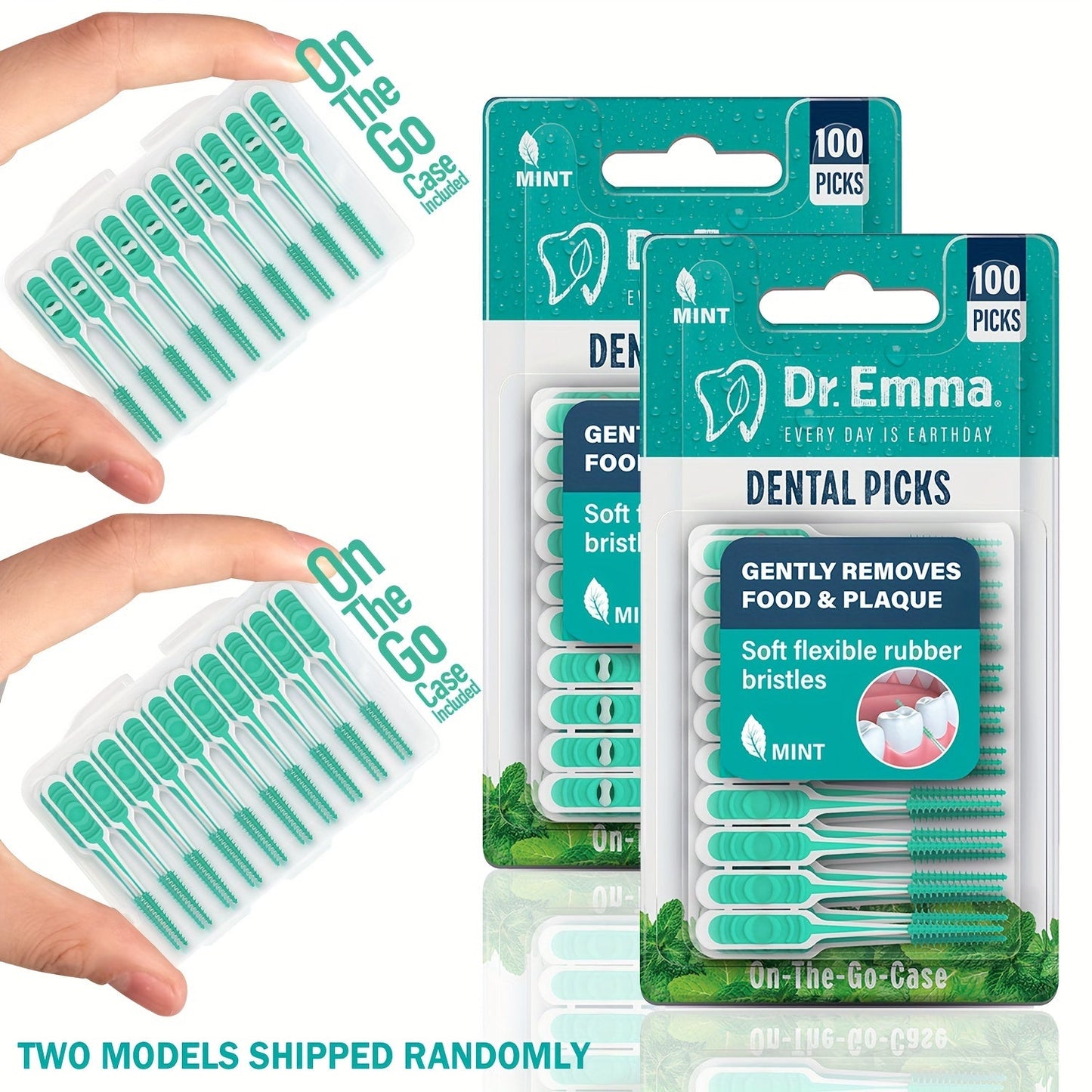 100pcs Soft Rubberized Dental Picks - Mint Floss Interdental Brush Cleaners for Oral Health and Stain Removal, Travel-Friendly
