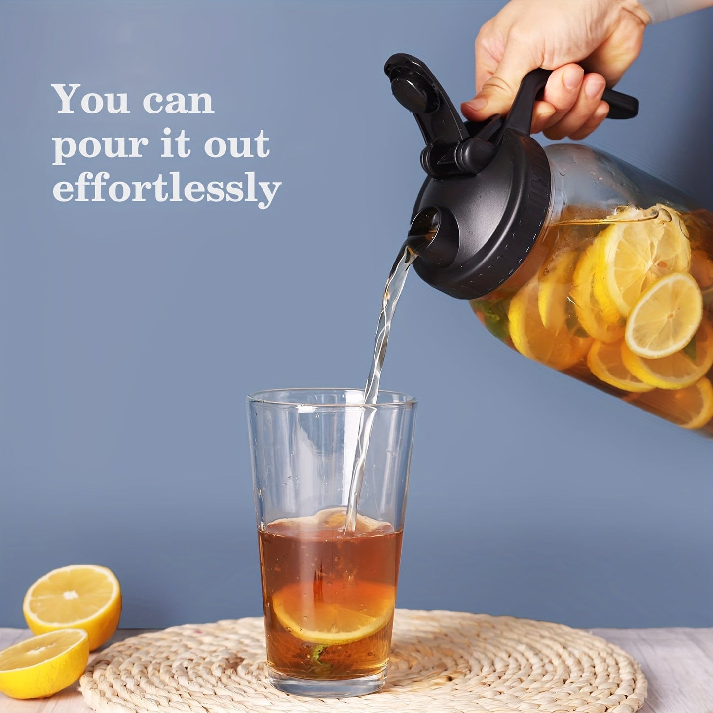3pcs 64oz Superlele Glass Mason Jar Pitchers Set - With Lids, Handle & Sponge Brush, Ideal for Tea, Coffee, & Infused Beverages - 10.24x4.25 Inches