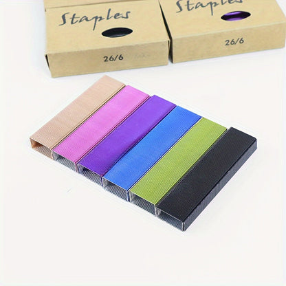 1000pcs Colorful Stapler Set - Universal Office Supplies for Document and Book Stapling, Made of Durable Metal Materials