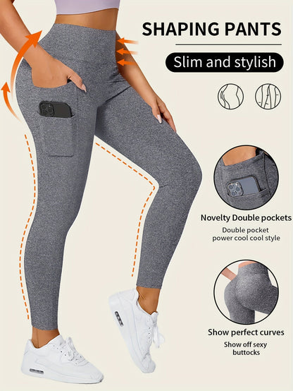 Solid Color Yoga Pants with Pocket – High-Stretch Fitness Leggings for Running and Sports – Women's Activewear