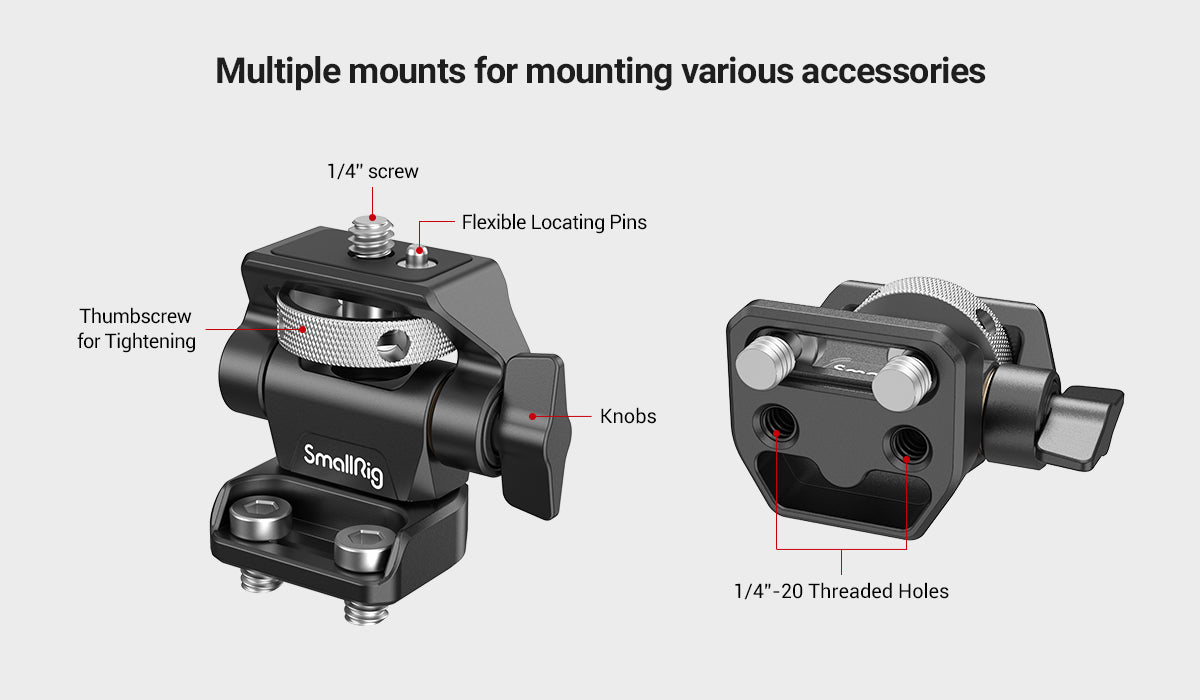 SmallRig DSLR Camera Clamp – Swivel & Tilt Adjustable Monitor Mount with Screws for Monitor, Flash Light & DIY Attachment (2903B)