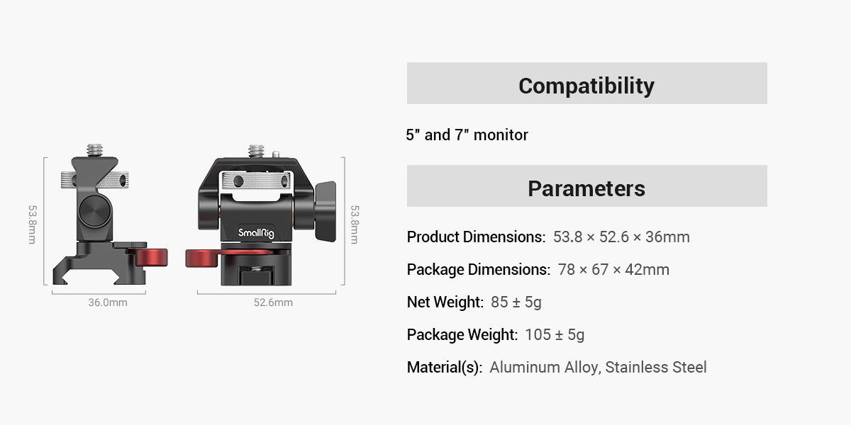 SmallRig DSLR Camera Clamp – Swivel & Tilt Adjustable Monitor Mount with Screws for Monitor, Flash Light & DIY Attachment (2903B)