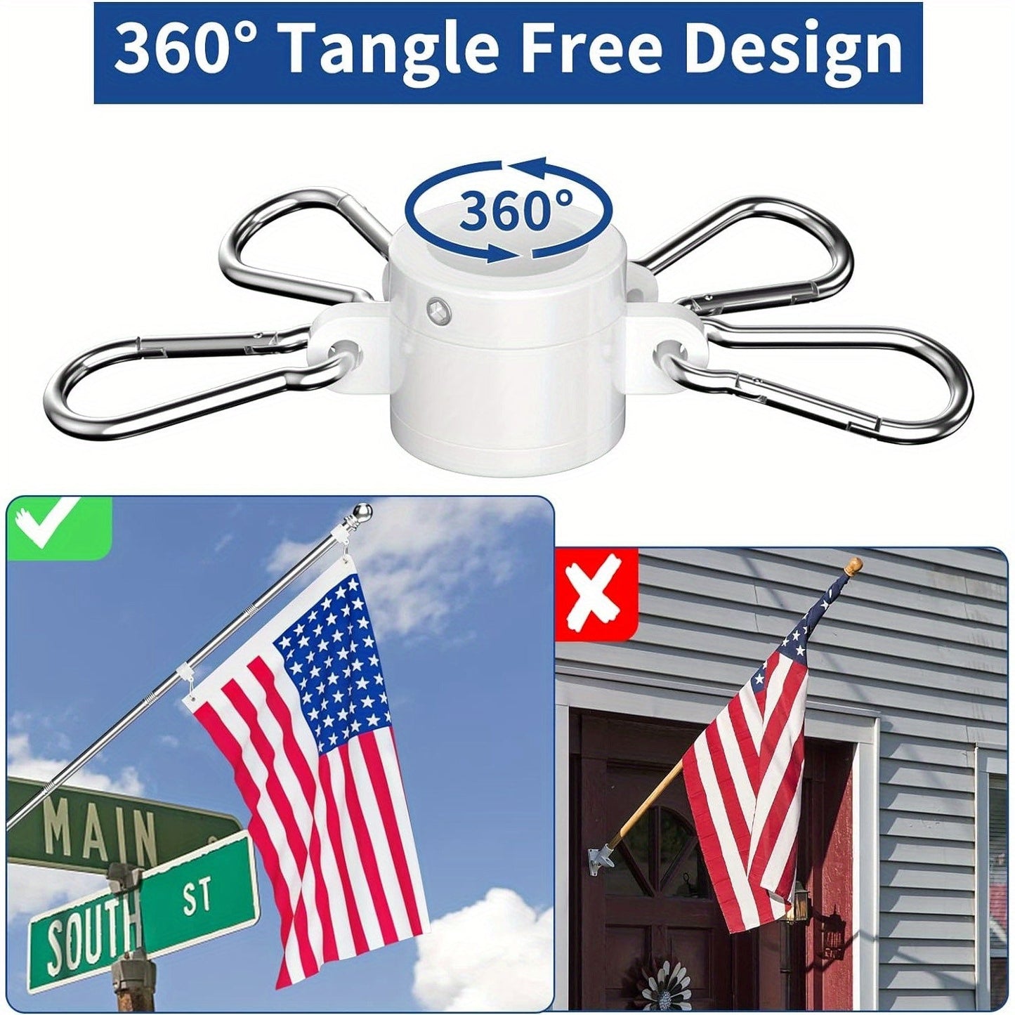 6FT Stainless Steel Flagpole Kit – Tangle-Free Flagpole with Upgraded Bracket, Residential or Commercial Use, for Proud American Flag (No Flag, Silvery)