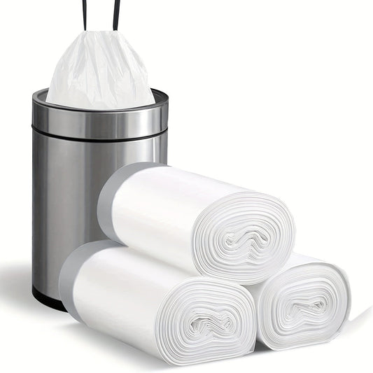 3 Rolls of 45pcs Heavy-Duty 4 Gallon Small Drawstring Plastic Trash Bags - Leak-Resistant, Easy-to-Tie Liners for Bathroom, Office, and More - Space-Saving and Convenient