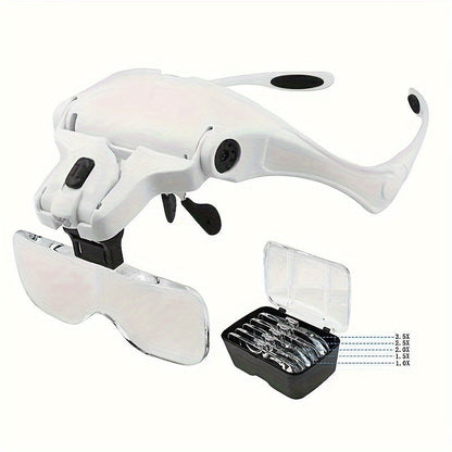 2 LED Headband Magnifier with 5 Replaceable Lenses - Reading Loupe for Jewelry & Electronics Repair (1.0X, 1.5X, 2.0X, 2.5X, 3.5X)