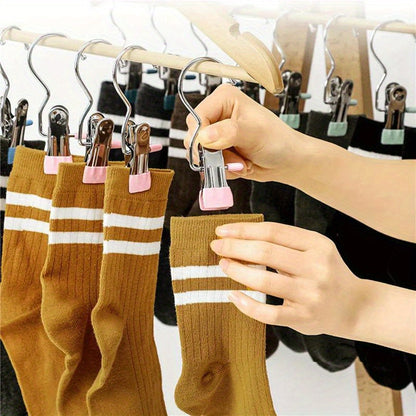 10PCS Stainless Steel Clothespins - Laundry Pegs with Hooks, Portable Hanging Clips & Closet Organizer Hangers
