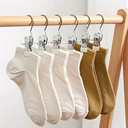 10PCS Stainless Steel Clothespins - Laundry Pegs with Hooks, Portable Hanging Clips & Closet Organizer Hangers