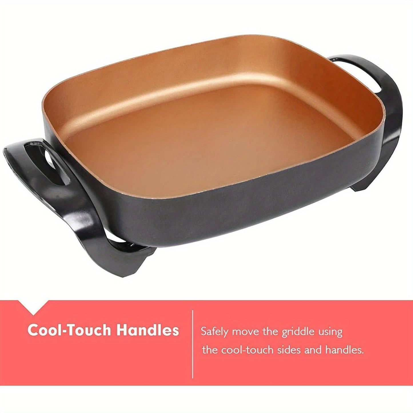 Large Jumbo Non-Stick Copper Electric Skillet - 16''x12''x3.15'' with Tempered Glass Lid, Upgraded Thermostat, 8 Quart Capacity, Even Heat Distribution and Easy Food Release