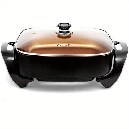 Large Jumbo Non-Stick Copper Electric Skillet - 16''x12''x3.15'' with Tempered Glass Lid, Upgraded Thermostat, 8 Quart Capacity, Even Heat Distribution and Easy Food Release
