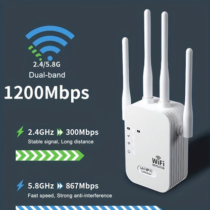 Ultra-Powerful 6x WiFi Range Extender – 1200Mbps Dual Band, 9000 Sq Ft Coverage, 35 Device Support, 1-Tap Setup, 360° Coverage, Ethernet Port