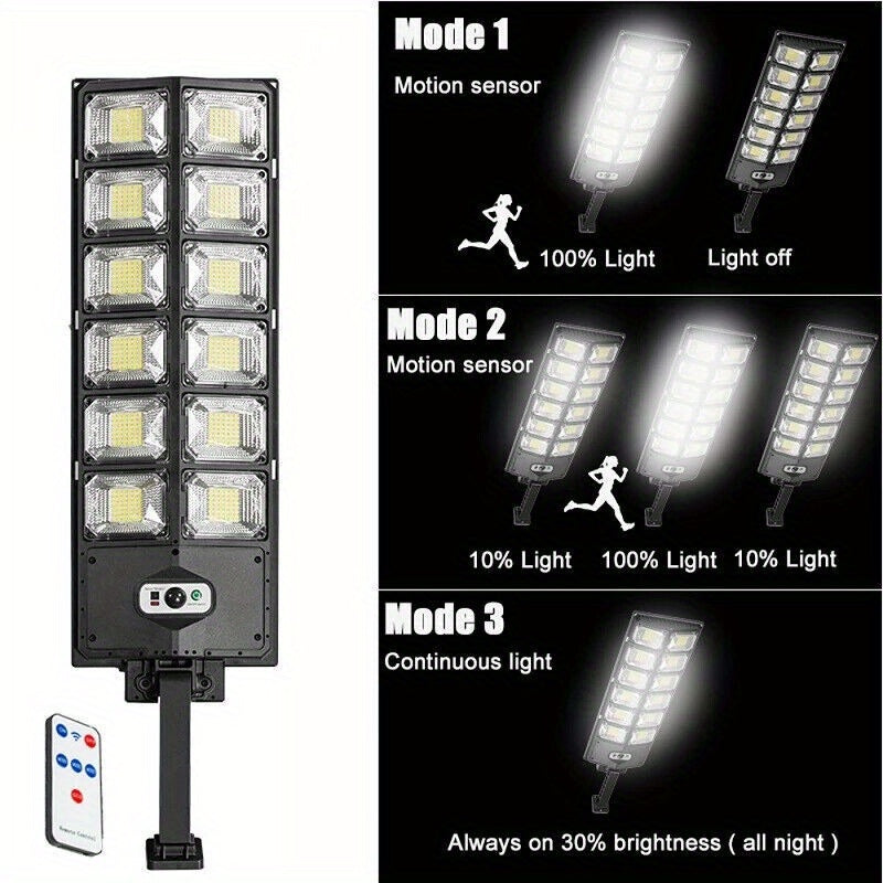 1 PCS Solar Street Light: 6500K 100000LM with 504 LEDs, Dusk to Dawn Solar Flood Light with Wide Angle Motion Sensor and Remote Control for Commercial and Yard Lighting