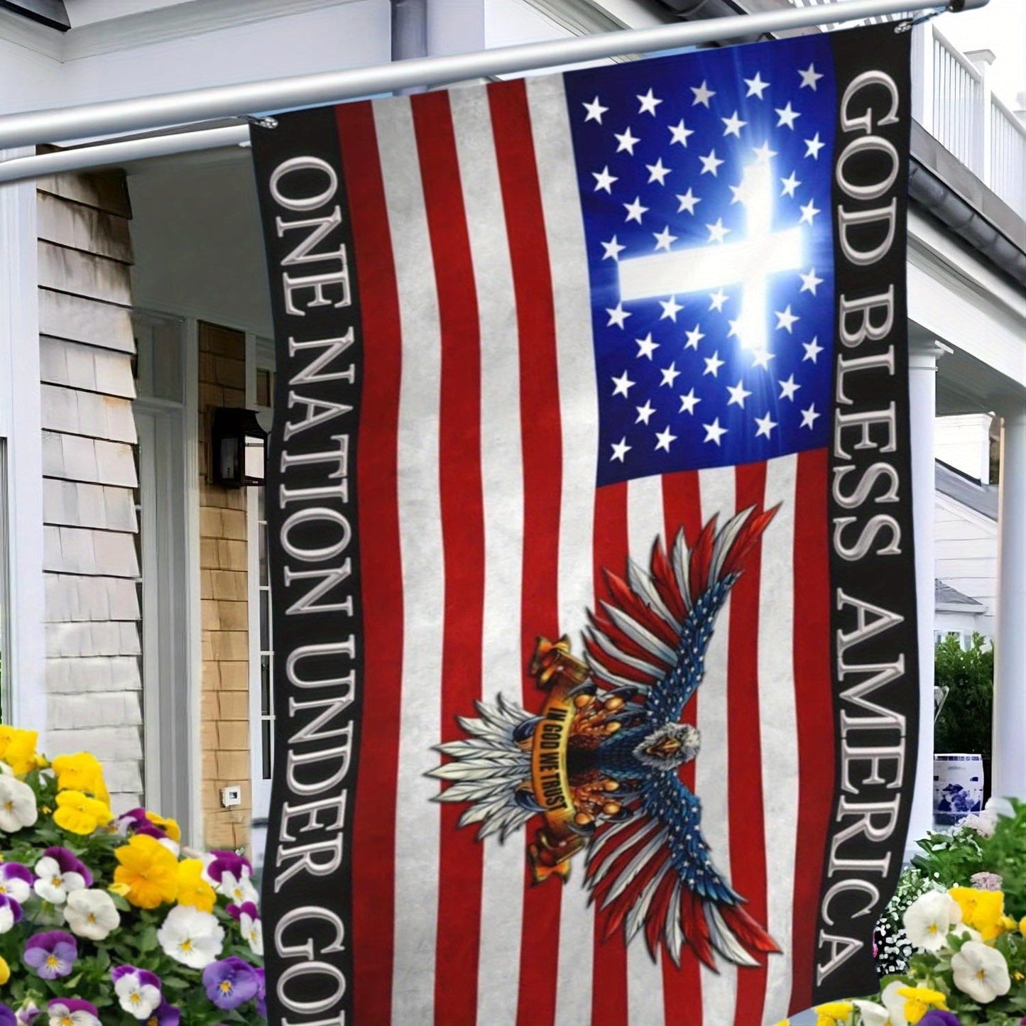God Bless America Flag with Eagle & Cross – 3x5ft Double-Sided Polyester Patriotic Banner, Christian Religious Outdoor Decor