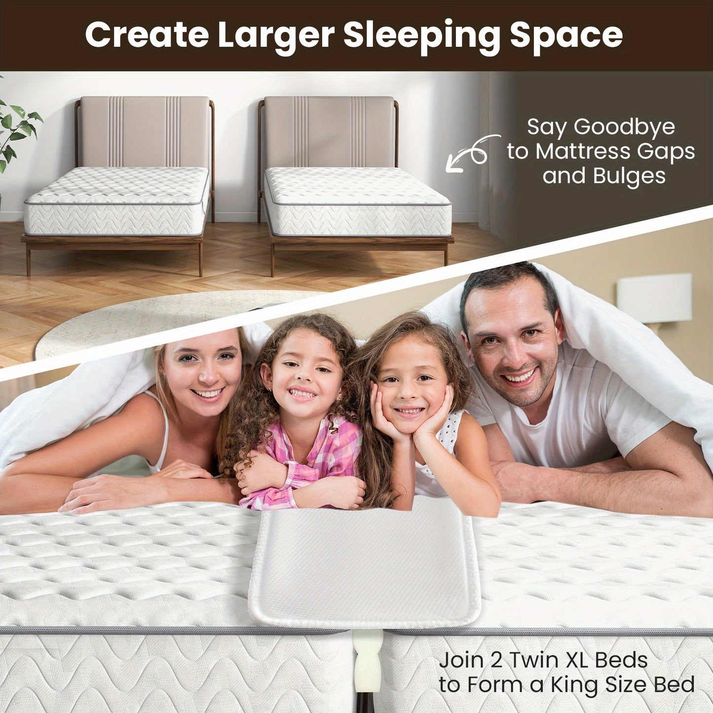 12" Extra Wide Maxmass Bed Bridge – Twin XL to King Converter Kit with Strap and Gap Filler for a Comfortable, Secure Sleeping Experience