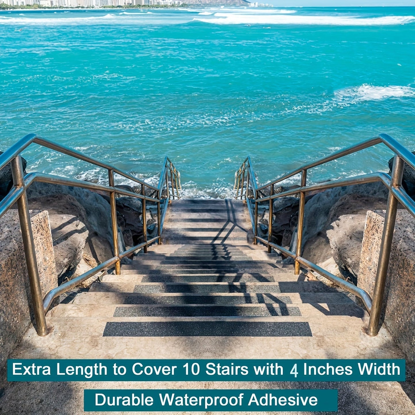 10 Pack Non-Slip Outdoor Stair Treads – Heavy-Duty Rubber Traction Grip Tape for Stairs & Decks