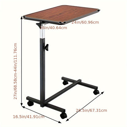 Mobile Height Adjustable Side Table – Portable Overbed Bedside Table with Wheels, Tilting Laptop & Food Tray, Room Decor