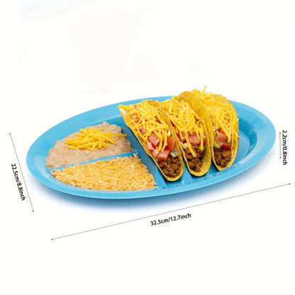 Fiesta Taco Serving Plates Set – 1pc/4pcs with Stand Holder for Soft and Hard Shell Tacos, Microwave Safe Plastic, Ideal for Taco Nights and Bars