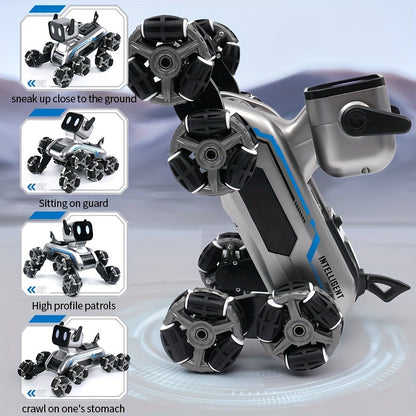 2024 Upgraded 8WD Stunt Robot Dog - Dual-Electric, Eight-Wheeled, Intelligent Gesture Control, Spray Drift and Climbing Features, Deformable Electric Toy Car, Ideal Children's Gift