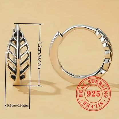 Sterling 925 Silver Hypoallergenic Hoop Earrings - Hollow Leaf Pattern Ear Ornaments, Trendy Gift for Women