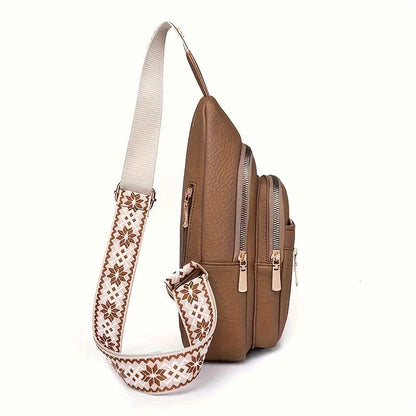 Women's Vintage PU Leather Crossbody Bag - Multi-Pocket Design with Zipper, Casual Sports Style