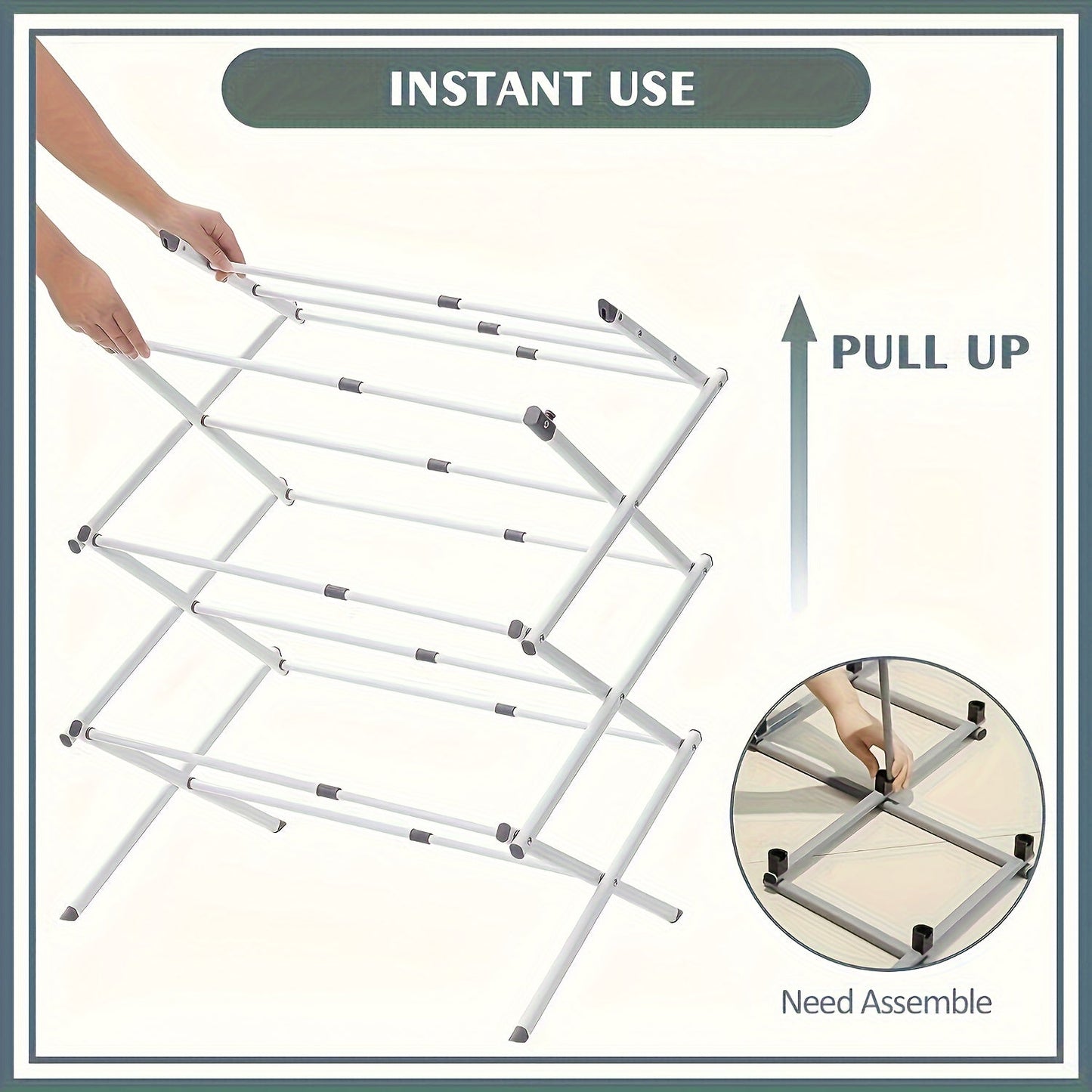 Foldable Drying Rack – Durable Clothes Holder with Anti-Slip Horseshoe & Secure Buckle Lock, Expandable Home Storage Organizer for Towels & Clothing